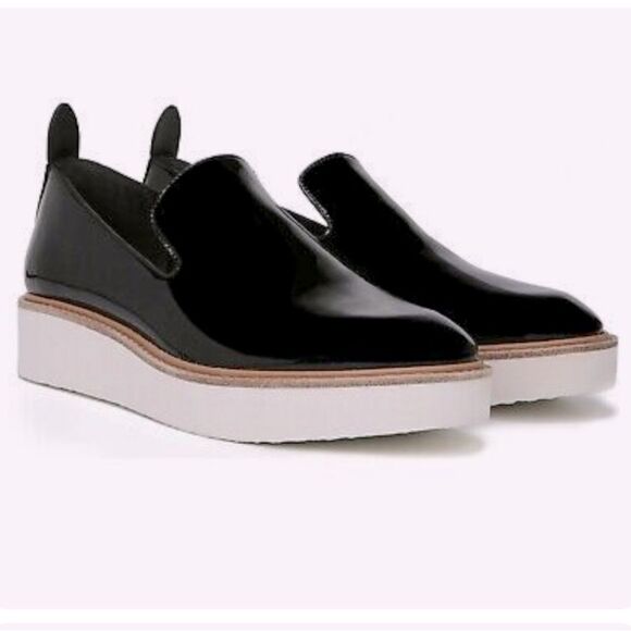 Vince Patent Leather Platform Slip On Sneakers Black Size 8.5 - Picture 1 of 7